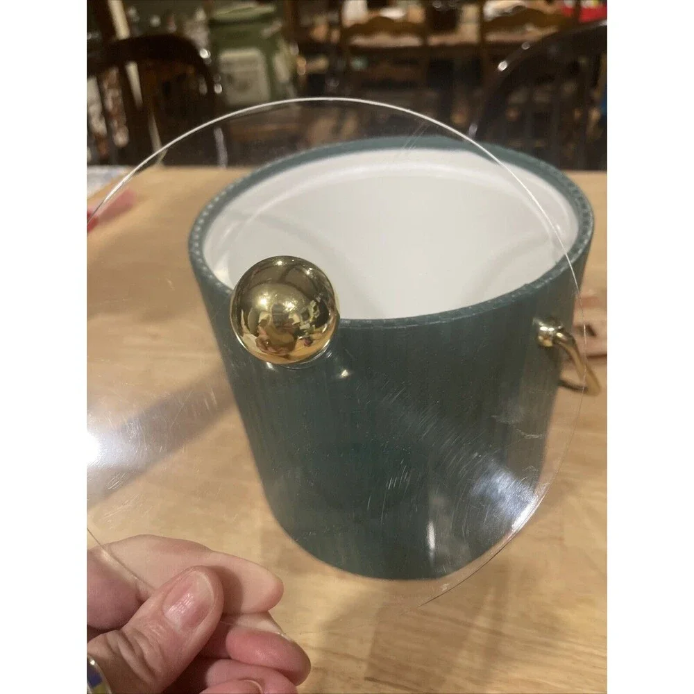 Vintage Kraftware Mid Century Modern Green Vinyl Bar Ice Bucket